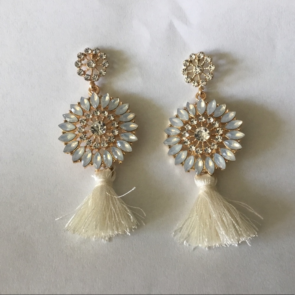 Ivory Crystal Tassel Earrings - Picture 1 of 1